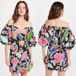 NWT Mara Hoffman Nomi Fitted Mini Dress Sz 2 Black Multi-colored Allover Print